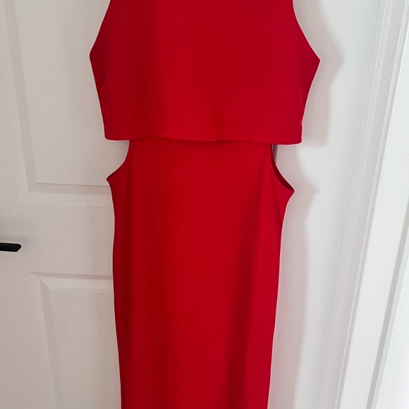 Topshop Red Sheath Midi Dress with Cutouts - Picture 3 of 10
